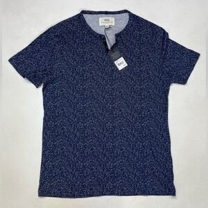 W.R.K Metro Mini Dot Henley T-shirt Men Medium Black Blue Short Sleeve NWT